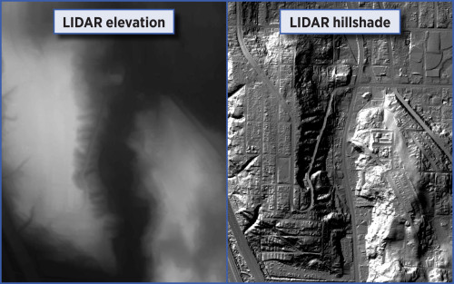 LiDAR elevation and hillshade LiDAR elevation and hillshade