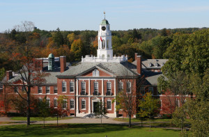 Figure 5: Exeter’s campus was dominated by traditional, Georgian-style brick buildings with white trim.  The Academy Building (1914-1915) is seen here, designed by Ralph Adams Cram.