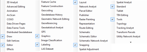 List of ArcMap toolbars