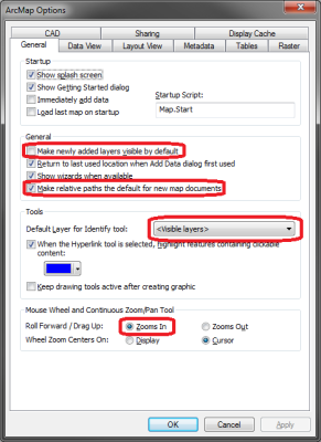 ArcMap options <em>General</em> tab