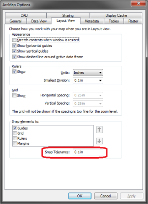 ArcMap options <em>Layout View</em> tab