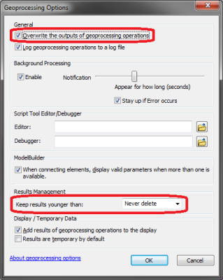 ArcMap Geoprocessing Options